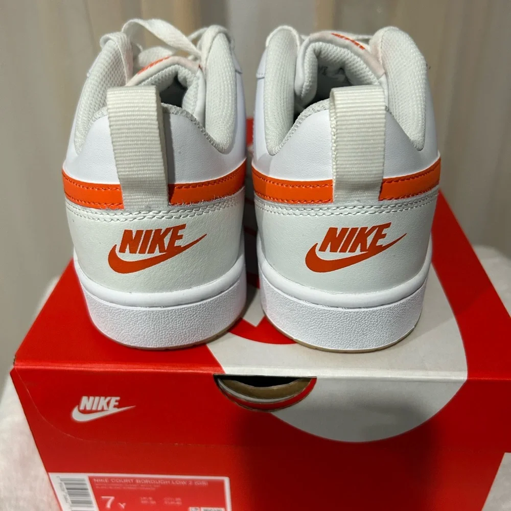 Nike Court Borough Low 2 GS White Orange Sneakers Youth 7Y New
